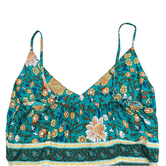 SOLD 🔴 Boho Buys long dress Printed floral fits XS, S green yellow blue - Picture 15 of 16